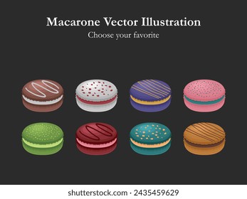 Macaron Food Vector Muster Zuckercreme Gebäck Süße bunte Bäckerei Essen Dessert Menü Hausgemachter Kuchen