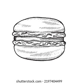 Macarón. Imagen gráfica de un pastel sobre fondo blanco. Macarón pastelero francés.