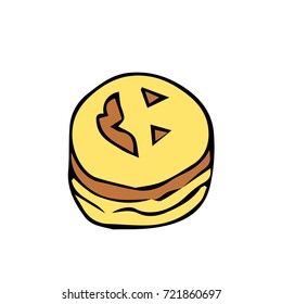 Macaroon for Halloween vector illustration. Bakery cafe shop. Doodle. Design icon, print, logo, poster, symbol, decor, textile, paper