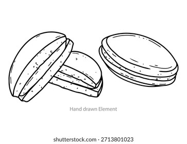 Ilustración dibujada a mano de macarrones: Esta ilustración presenta una colección de macarrones delicados