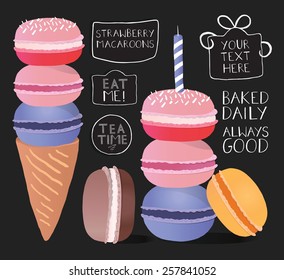 Macaroon illustrations on chalkboard with hand lettering.