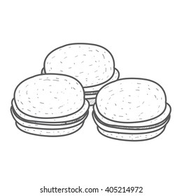Macaroon logo. Outline drawing of desserts and pastries.