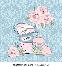 Macaroon Love Rose and Coffee Cup Blue