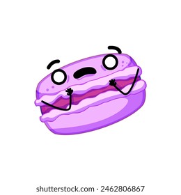 caricatura de macaroon macaron. fresa de postre, juguete de gofre, galleta kawaii macaroon macaron personaje signo. símbolo aislado Ilustración vectorial