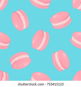 Macaroon, macaron, pink french cake, dessert vector illustration. Sweet seamless pattern.