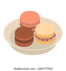 Macaroon on plate icon. Isometric of macaroon on plate vector icon for web design isolated on white background