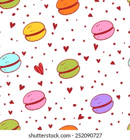 Macaroon pattern with different colors. Bright and tasty illustration. Beautiful background for packaging, fabric, wallpaper.