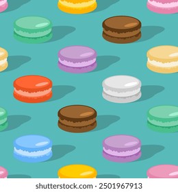 Macaroon pattern seamless. Macaroons Colourful dessert background. Macaron texture