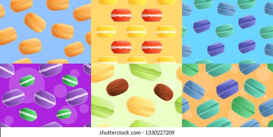 Macaroon pattern set. Cartoon illustration of macaroon vector pattern set for web design