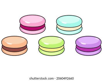Macaroon set. Macaroon cakes of different colors - vector linear set of sweets. Sweet pastries, cookies