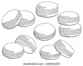 Macaroon set graphic black white isolated sketch illustration vector