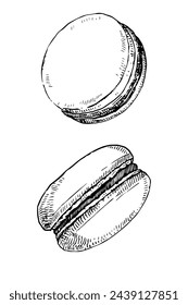 Macaron-Set, handgezeichnete Skizze, Vektor-Illustration 