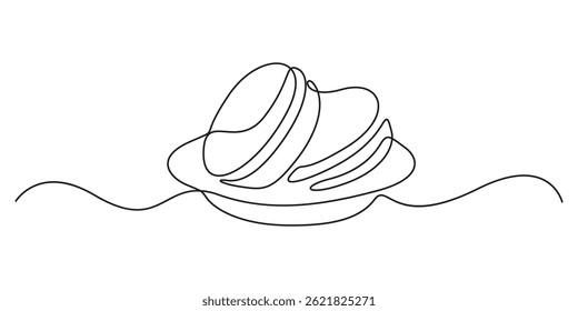 Macaroon single line drawing vector, Continuous one line drawing of colorful French macaroons isolated on white background. Hand drawn macarons minimal design art, confectionery concept pro vector