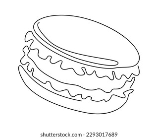 Macaroon sweets Line art dessert. Vector illustration