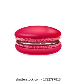 Macaroon, traditional french dessert realistic vector illustration. Crimson meringue, tasty biscuit, confectionery. Homemade almond cookie, sweet bakery 3d isolated object on white background