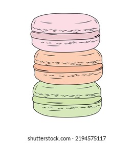 ilustración de material vectorial macaroon. Galletas con crema. Artículos de repostería hechos de masa de almendras. Aislado sobre un fondo blanco.