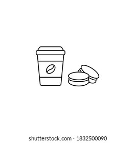 Macaroons ang coffee to go simple thin line icon vector illustration