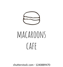 Macaroons Cafe Logo With Macaroon In Hand Drawn Style. Vector Illustration