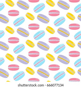 Macaroons cake pattern on the white background. Vector illustration
