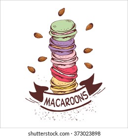 Macaroons -card hand drawn in vector. Vintage. Vector illustration.