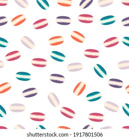 macaroons. colorful cookies. stock vector illustration with caces. food seamless pattern for printing on textiles, packaging paper.