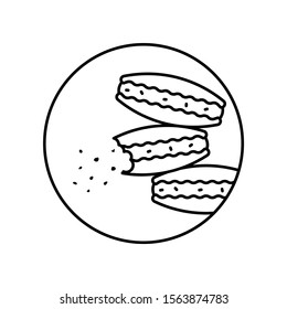 Macaroons crums cake food bakery in circle icon. Simple line, outline vector of bakery icons for ui and ux, website or mobile application