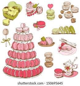 Macaroons and and Dessert Collection - for design and scrapbook - hand drawn in vector