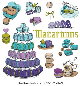 Macaroons und Dessert Collection - für Design und Scrapbook, handgezeichnet mit Vektorgrafik