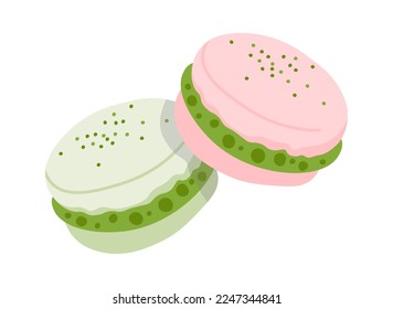 Macaroons dessert with matcha cream flat icon. Vector illustration