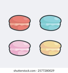 macaroons with different color in outline flat vector design.