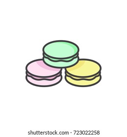 Macaroons, French pastry flat colored line icon.