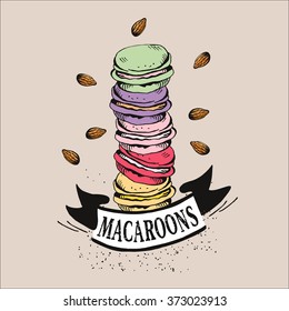 Macaroons - hand drawn in vector. Vector illustration. Vintage.