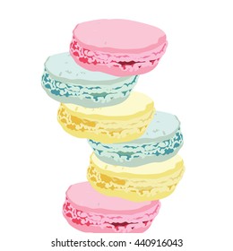  Macaroons isolated on white background Vector. Colorful delicious dessert background illustration