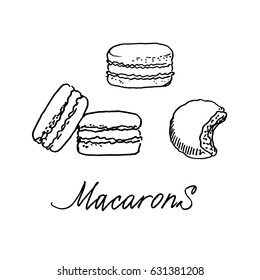 Macaroons isolated on white background. Sketch, vector illustration.