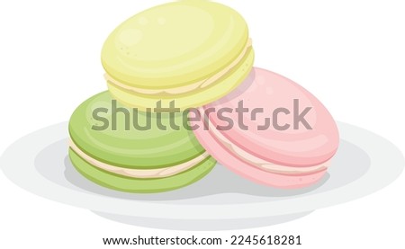 Macaroons Macarons French Dessert Cookie Cake Cupcake Donut Muffin Macarons on a plate Yellow Pink Green
