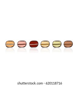 Macaroons on white background with reflection, vector, Illustration