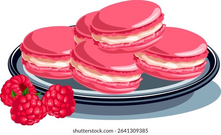 macaroons raspberry cookies on a plate