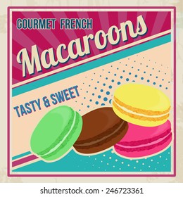 Macaroons retro poster in vintage style, vector illustration
