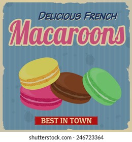 Macaroons retro poster in vintage style, vector illustration
