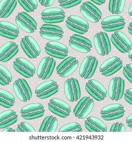 Macaroons seamless pattern. Desserts on background. Hand drawn colorful pattern. Can be used for menu,for posters, wallpapers, wrapping paper. 