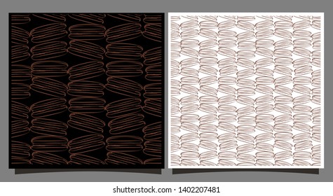 Macaroons seamless pattern. French chocolate macaroni on background. Brown countour on black and white background for packaging, cooking blog and wall design. Pastry sweets vector illustration
