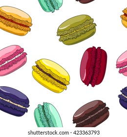 Macaroons seamless pattern. French sweet macaroons. Can be used for menu, in food industry, for posters, wallpapers, wrapping paper. 