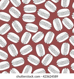 Macaroons seamless pattern. French sweet Hand drawn Desserts on background. Can be used for menu, in food industry, for posters, wrapping paper
