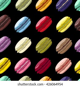 Macaroons seamless pattern. French sweet macaroons. Can be used for menu, in food industry, for posters, wallpapers, wrapping paper. 