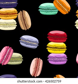 Macaroons seamless pattern. French sweet macaroons. Can be used for menu, in food industry, for posters, wallpapers, wrapping paper. 