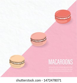 macaroons sweet two tone white and pink paper cut background cover card vector for bakery product food snack sugar lover.design for shop and girl who like coffee shop and note daily