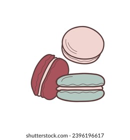 Macaroons vector flat illustration. Sweet french cookies, multicolored isolated on white background.