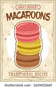 Afiche de macaroons de estilo vintage con texturas trituradas extraíbles y texto de muestra en capas separadas