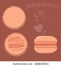 Macaroonson on a pink background. French food. Vector food for restaurant menu