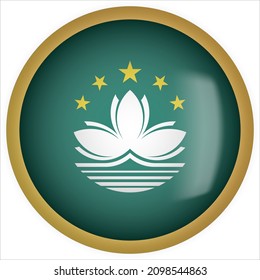 Macau 3D rounded Flag Button Icon with Gold Frame
